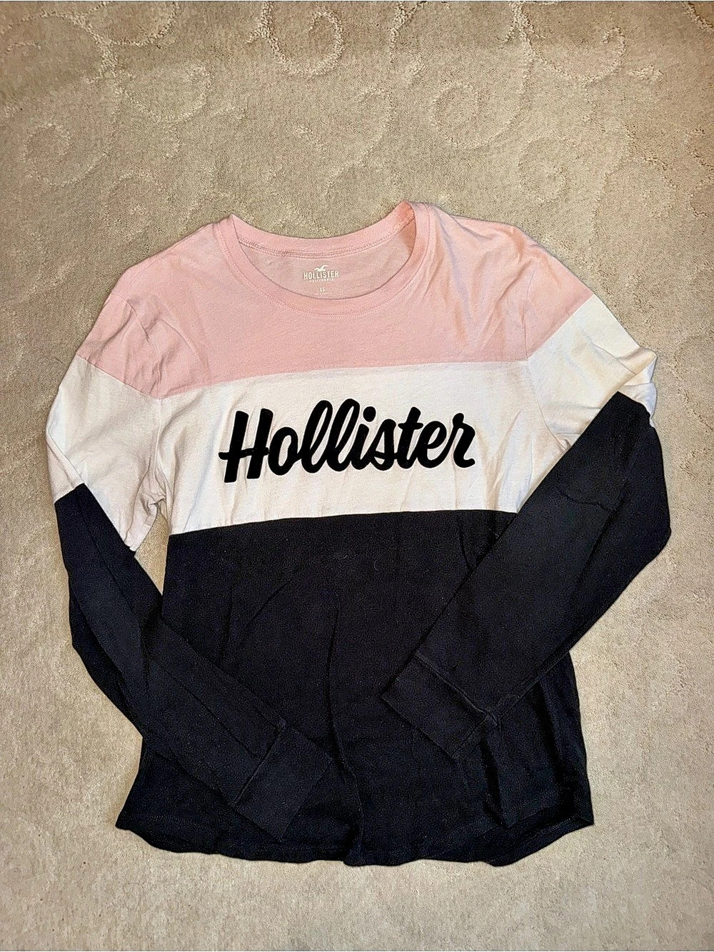 Hollister Color Block Long Sleeve Tee in Pink & Black Size XS